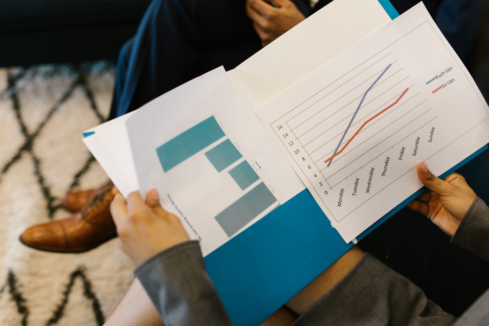 Business reports with charts and graphs