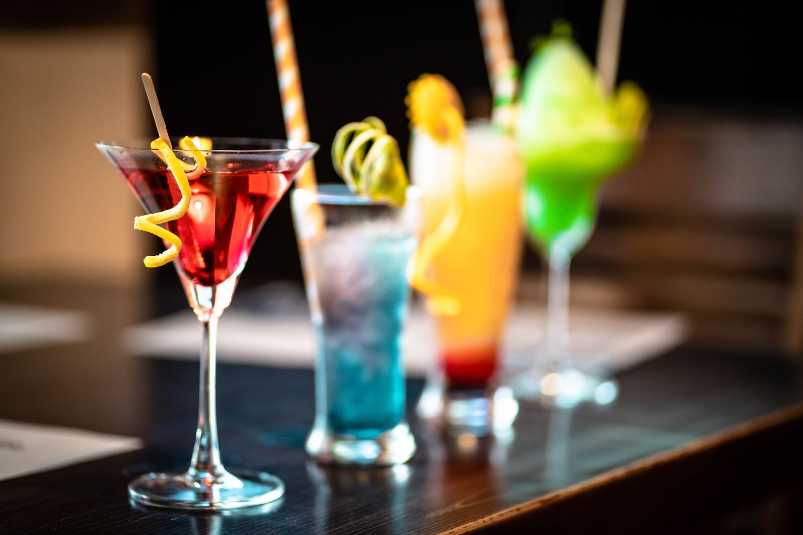 A colorful array of craft cocktails