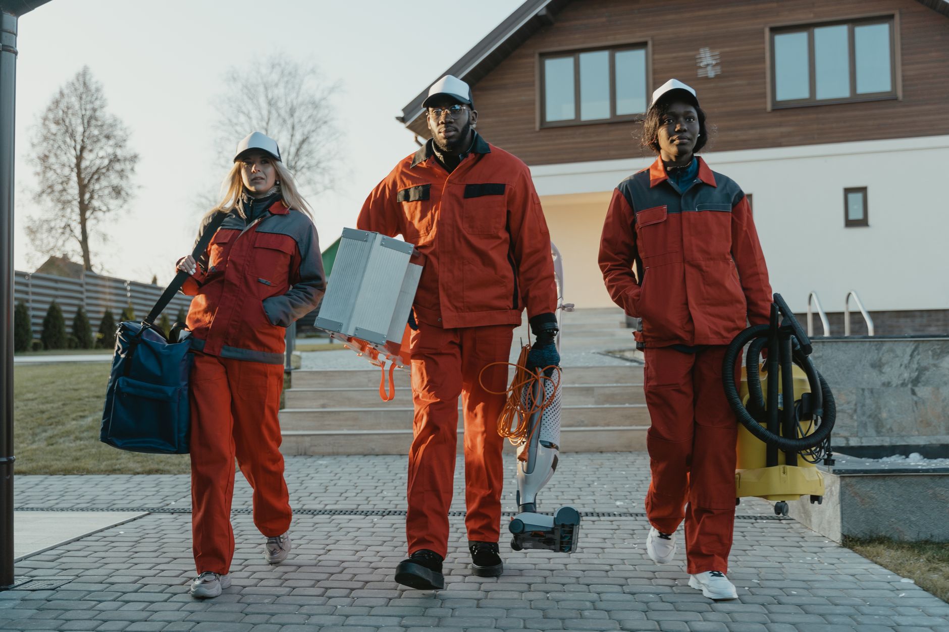 A professional team of cleaners in uniform