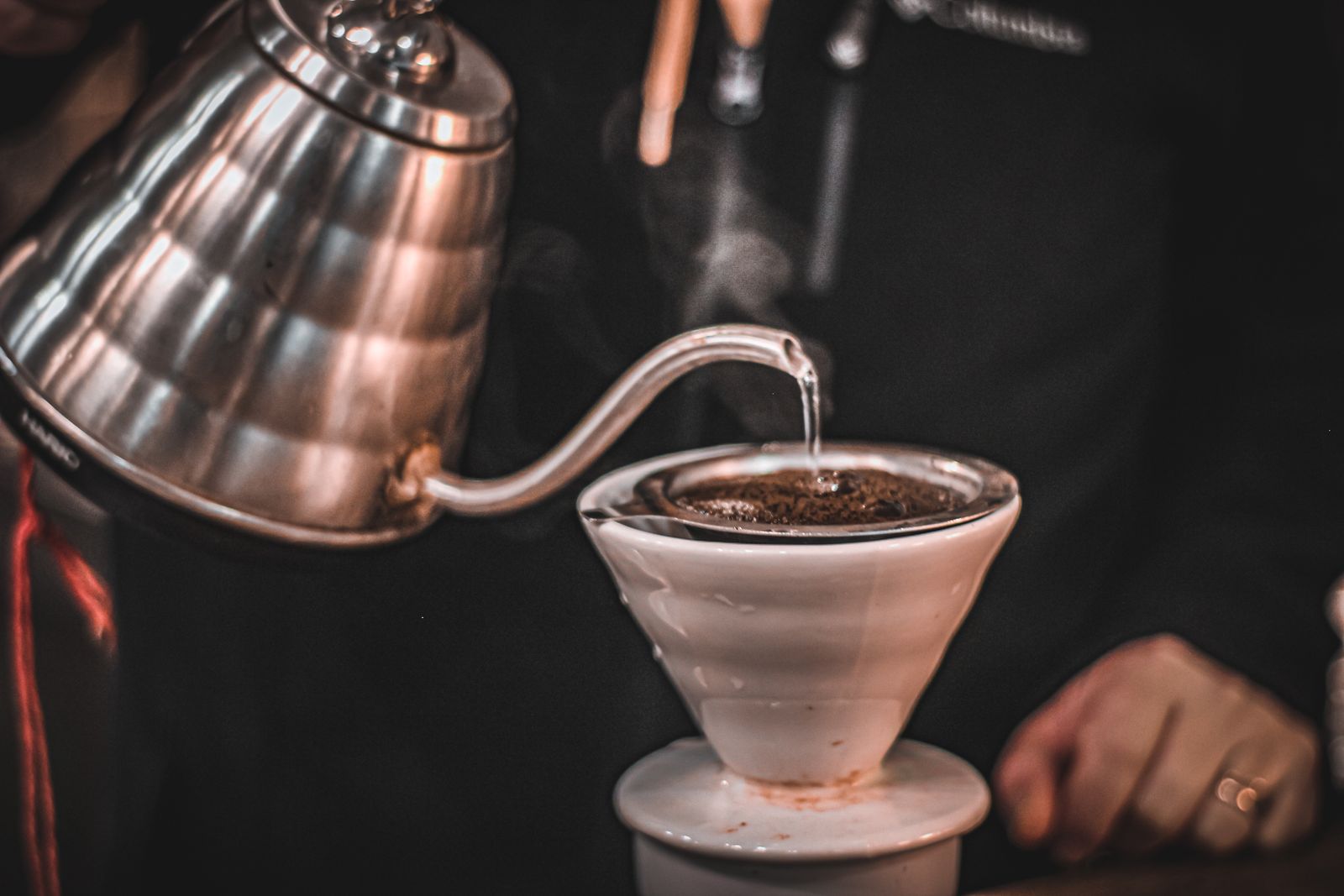 Steam rising from a pour-over coffee being brewed