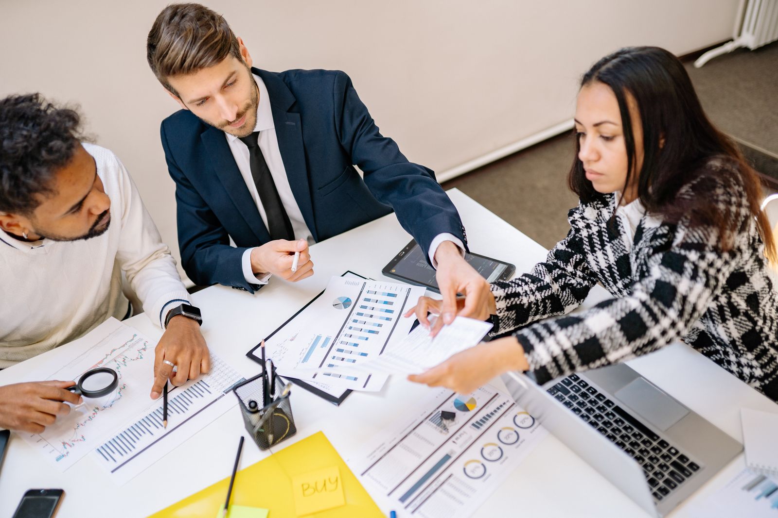 Business professionals engaging in a collaborative strategy session