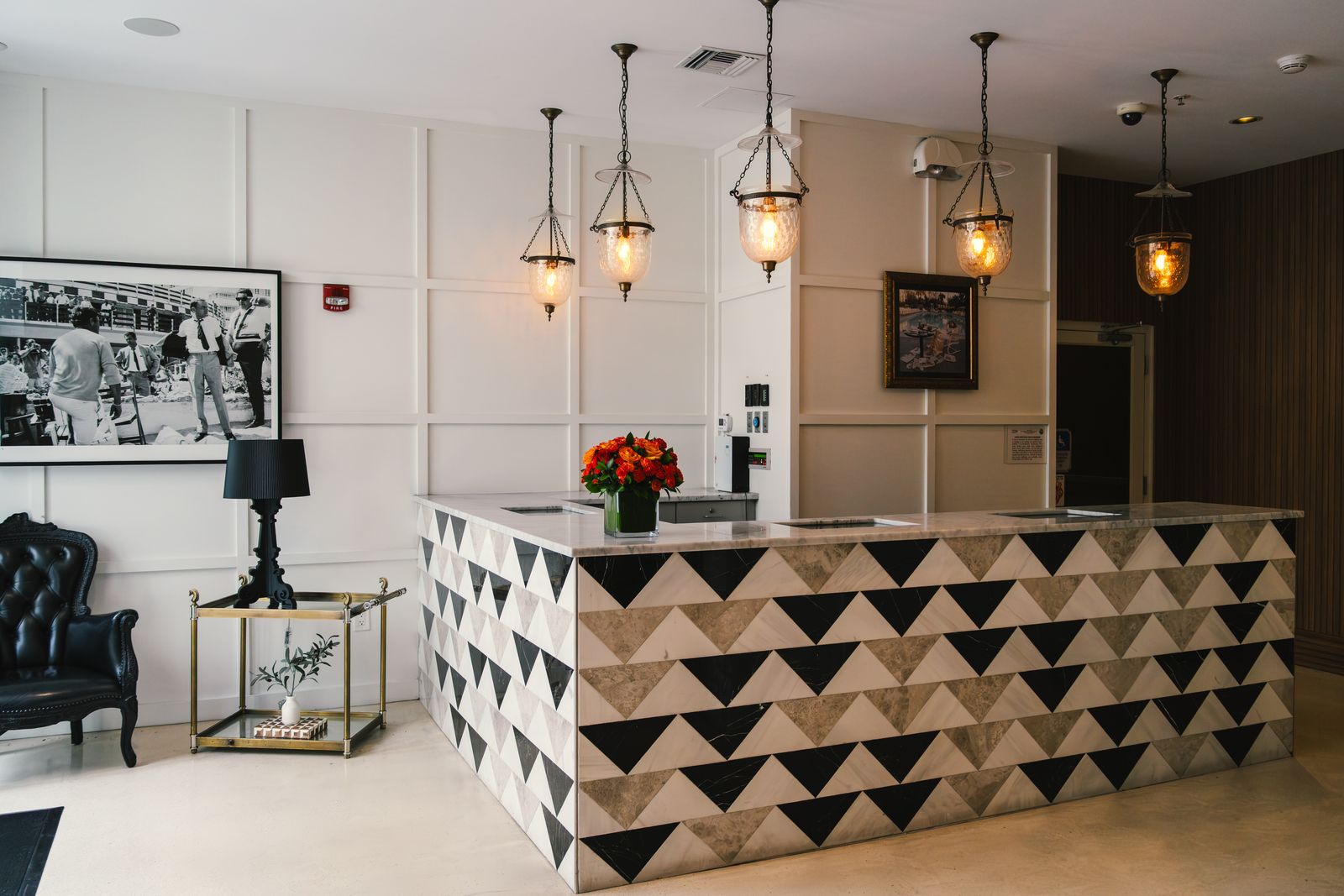 An elegant boutique hotel reception lobby