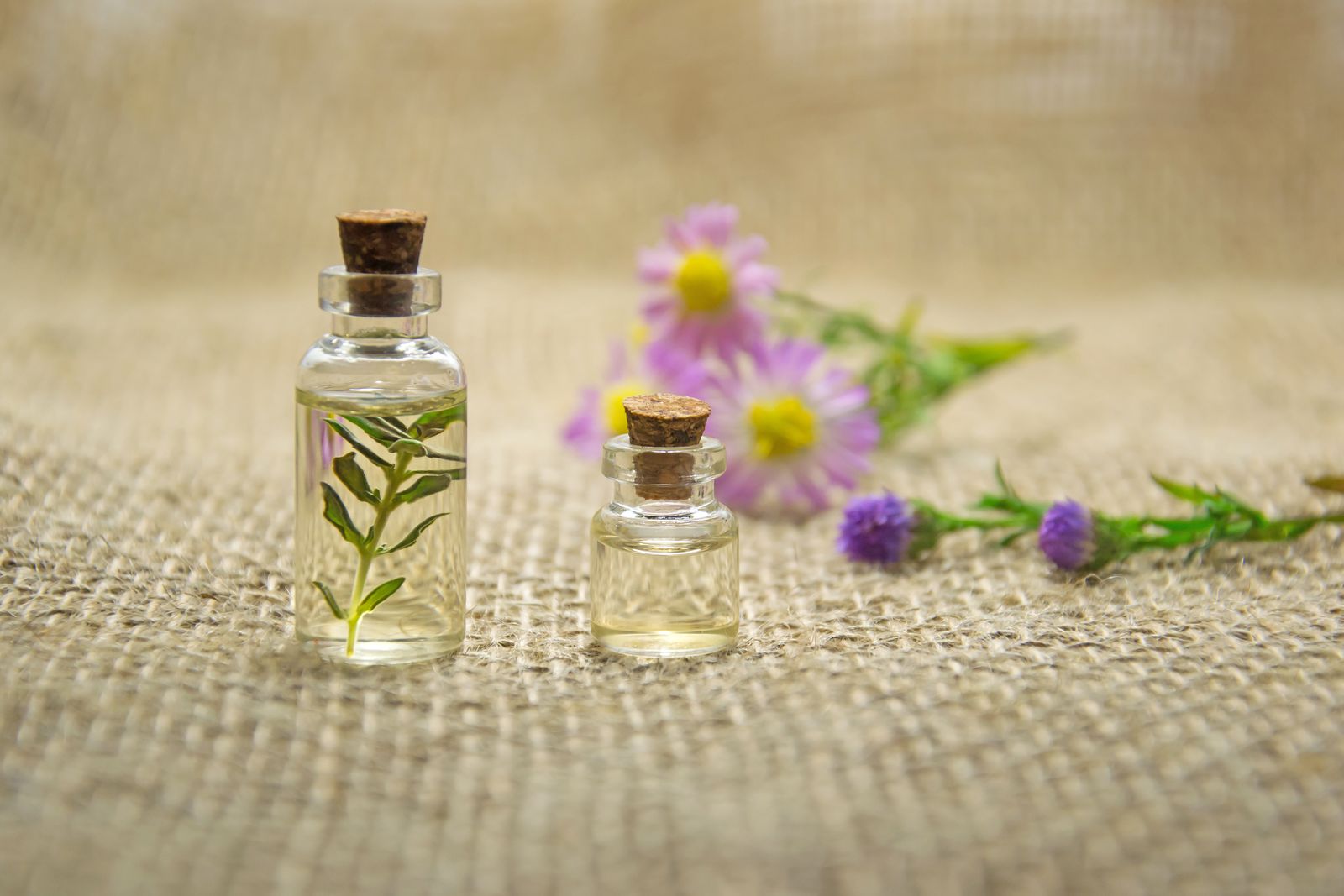Spa essential oils and products with flowers