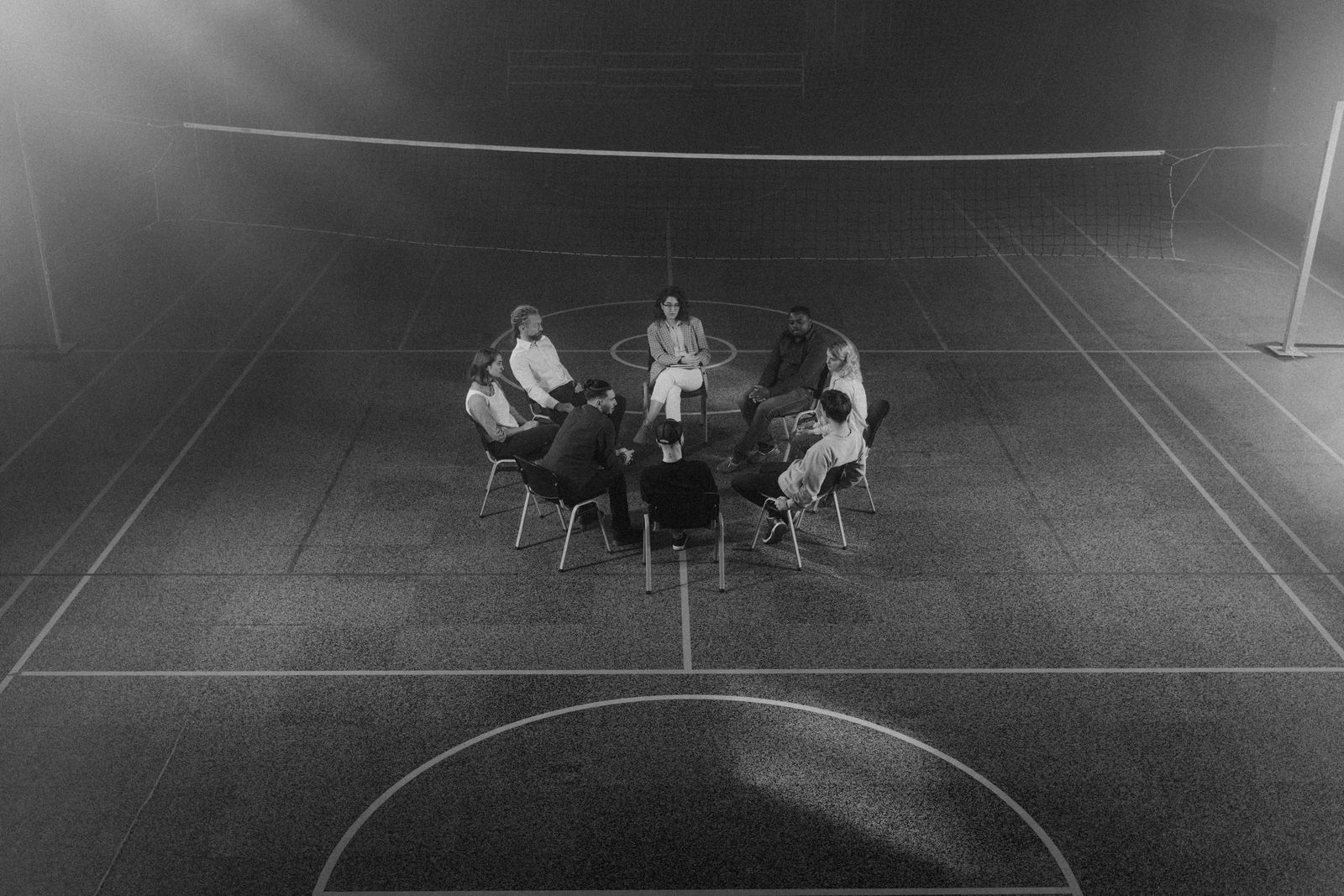 A therapy group sitting in a circle