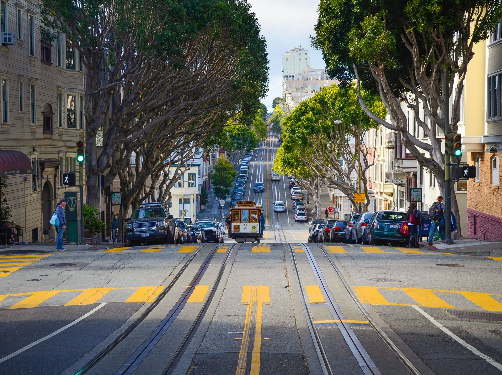 Classic cable car on a San Francisco city street