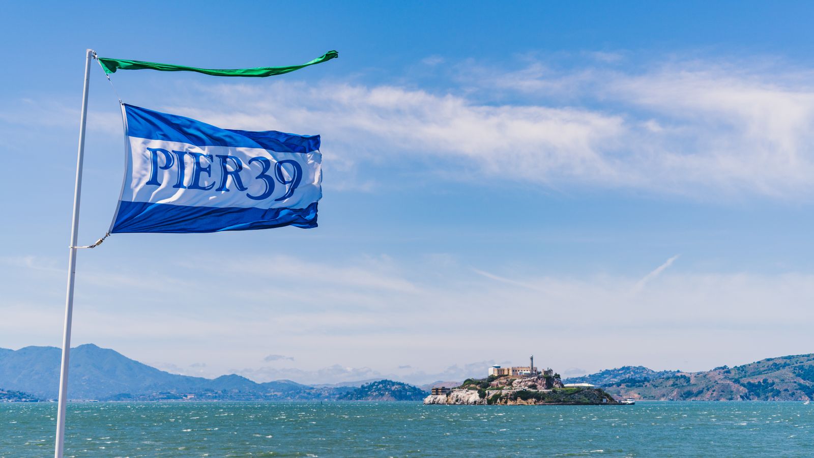 Pier 39 with the San Francisco bay and Alcatraz in the background