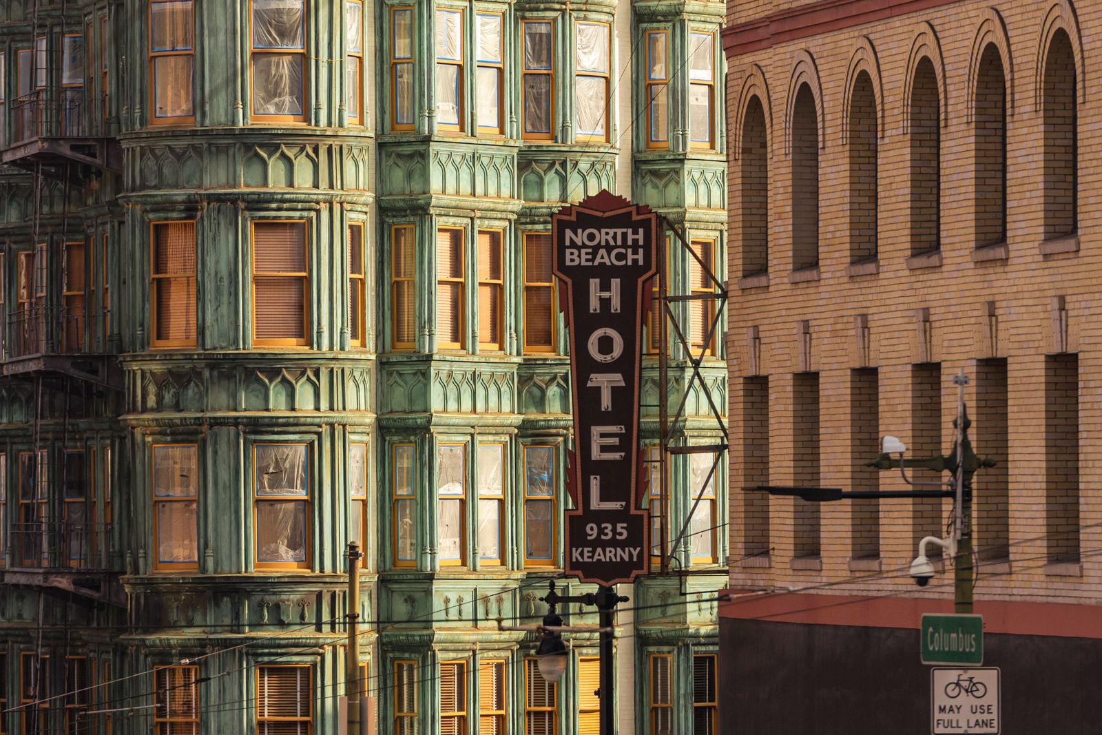 Historic hotel and street in North Beach, San Francisco