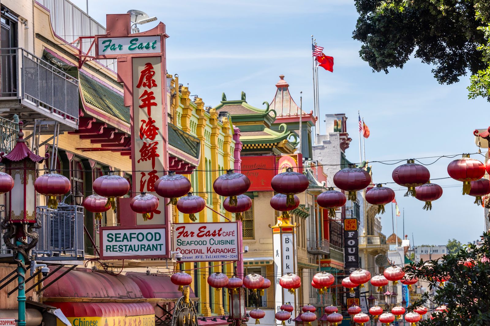 Colorful storefronts and street life in San Francisco
