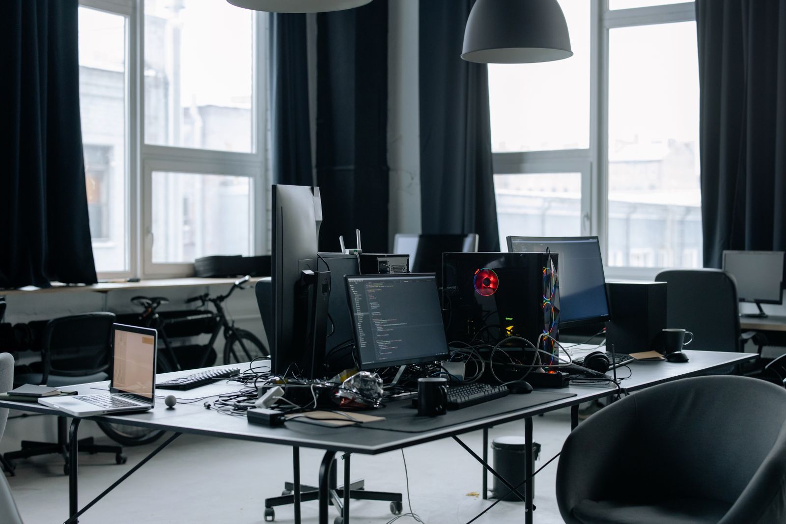 Contemporary tech workspace with computers